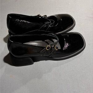 Vagabond Shiny Black Heels with Buckle Detail